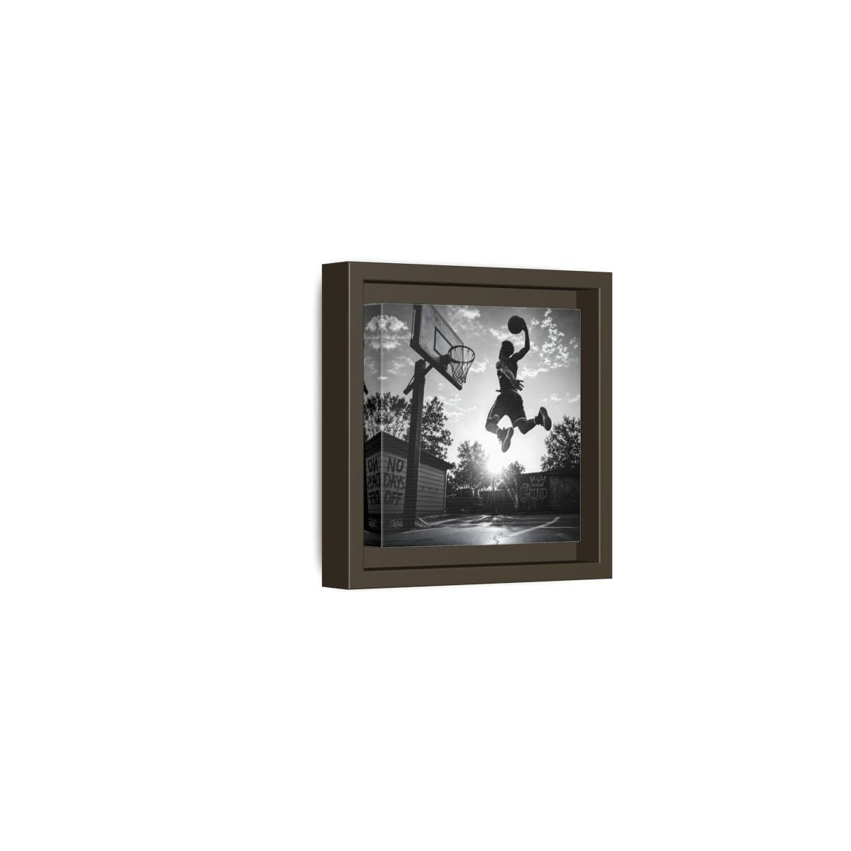Side Mockup 23. Backyard Slam Dunk shown as framed canvas print