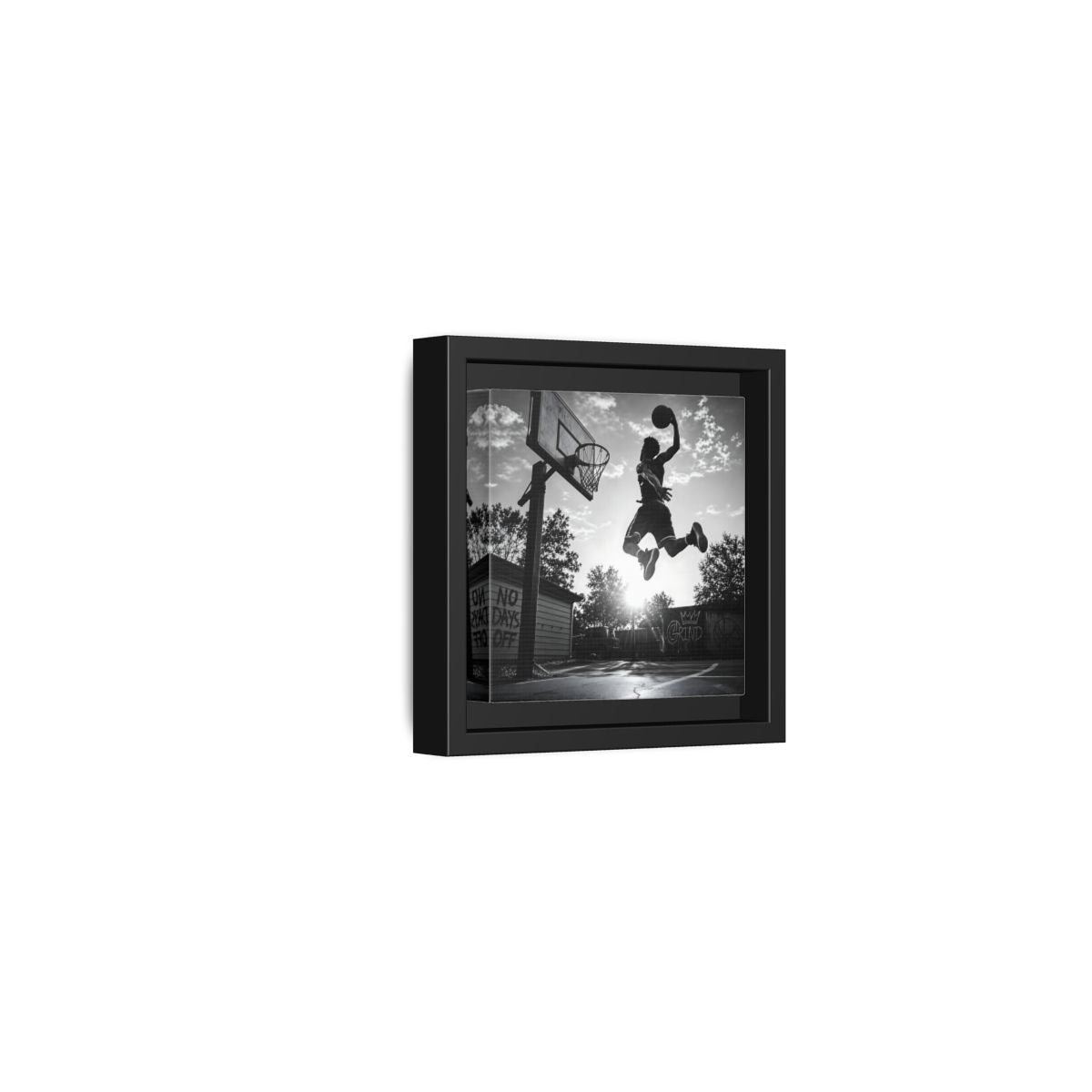 Side Mockup 24. Backyard Slam Dunk shown as framed canvas print