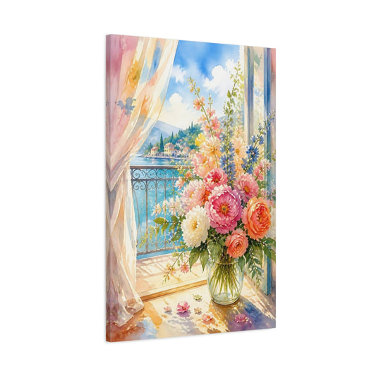 Main Mockup. Balcony Bouquet By The Sea shown as canvas print