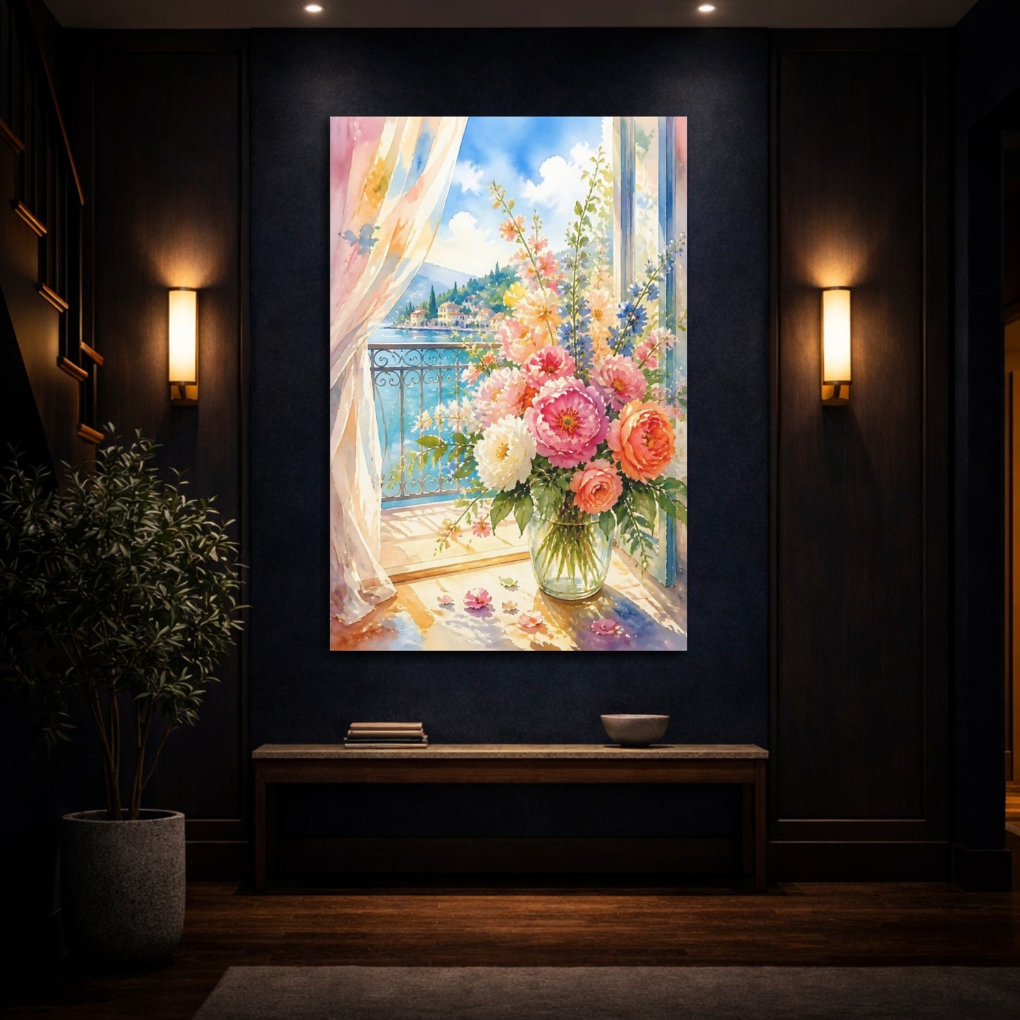 Mockup 4. Balcony Bouquet By The Sea shown as canvas print