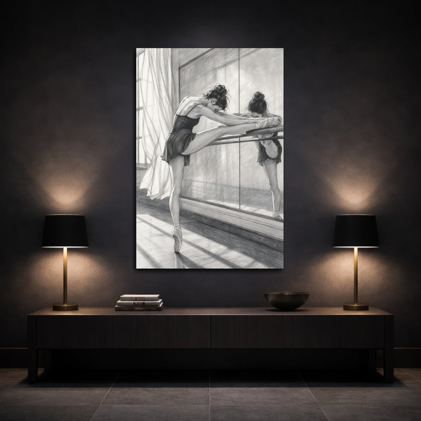 Mockup 3. Ballerina At The Barre shown as canvas print