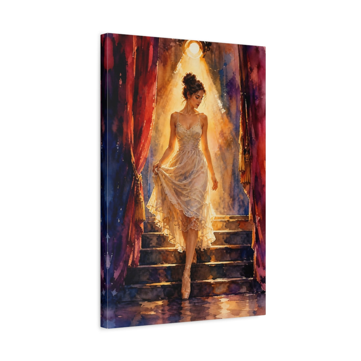 Side Mockup 3. Ballerina In Spotlight shown as canvas print