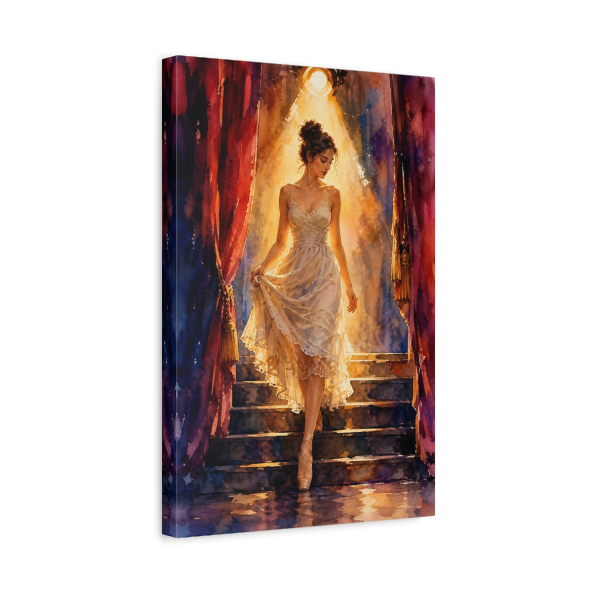 Side Mockup 4. Ballerina In Spotlight shown as canvas print