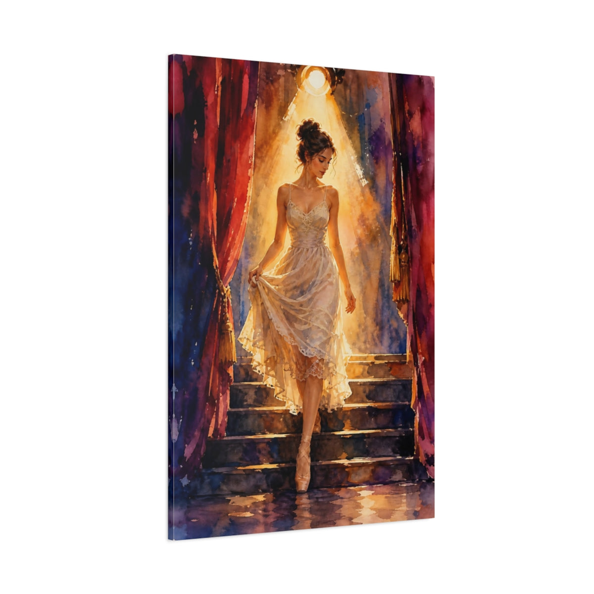 Side Mockup 1. Ballerina In Spotlight shown as canvas print