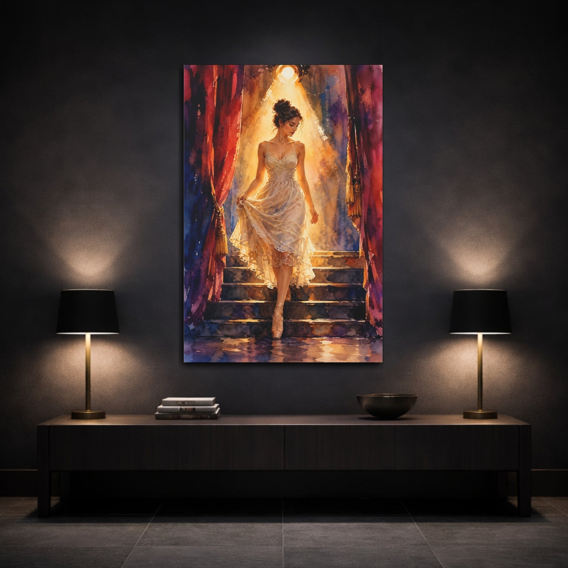 Mockup 3. Ballerina In Spotlight shown as canvas print