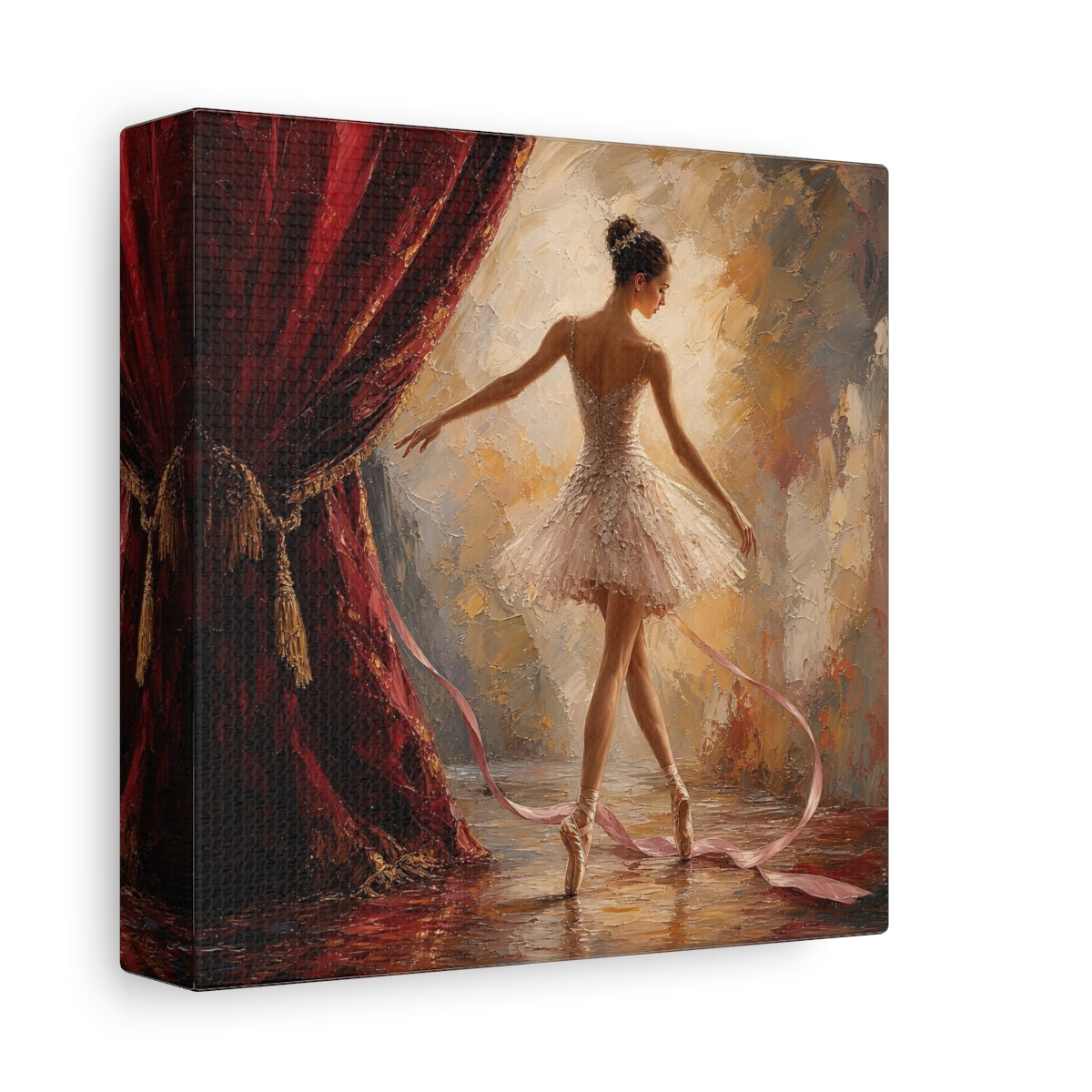 Side Mockup 2. Ballerina On Stage shown as canvas print