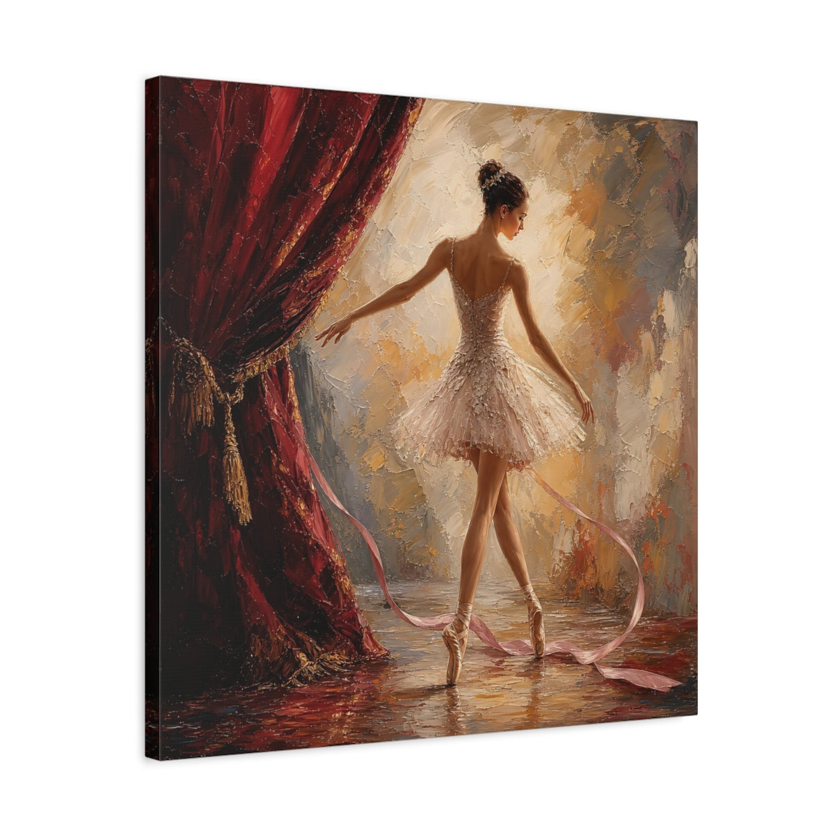 Side Mockup 4. Ballerina On Stage shown as canvas print