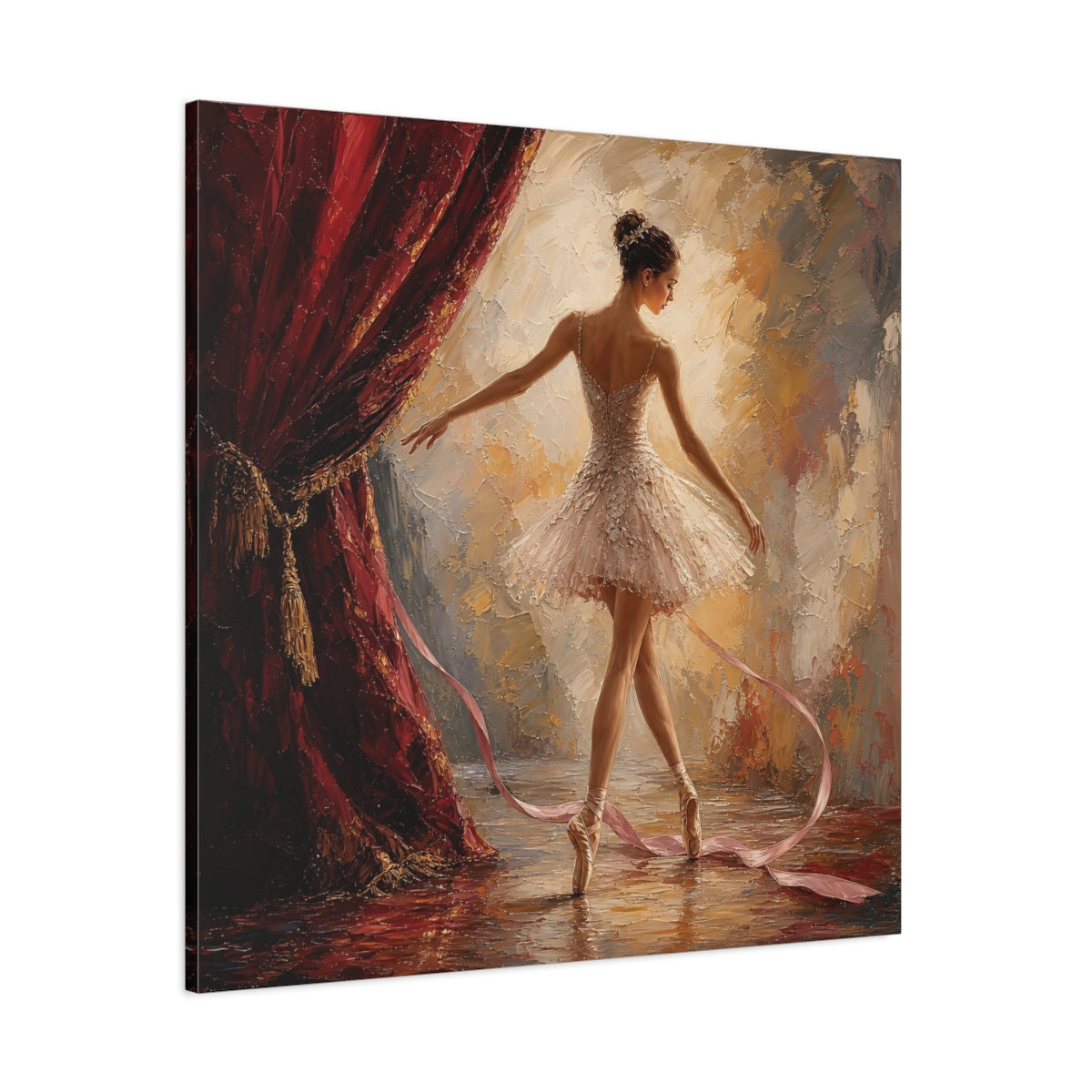 Side Mockup 1. Ballerina On Stage shown as canvas print