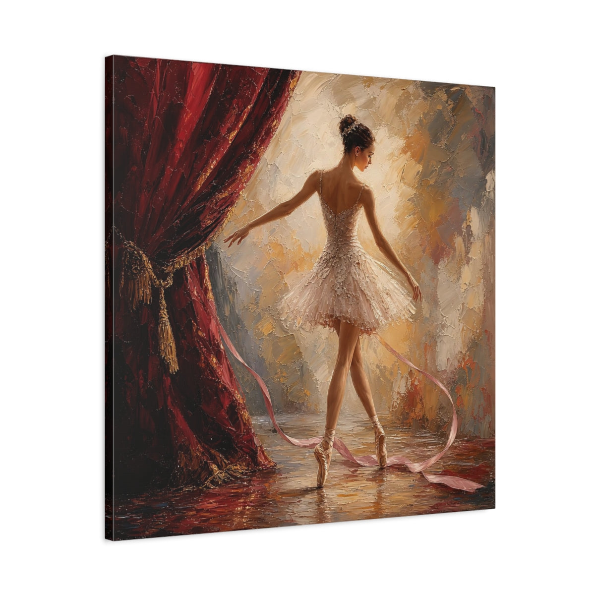 Side Mockup 3. Ballerina On Stage shown as canvas print