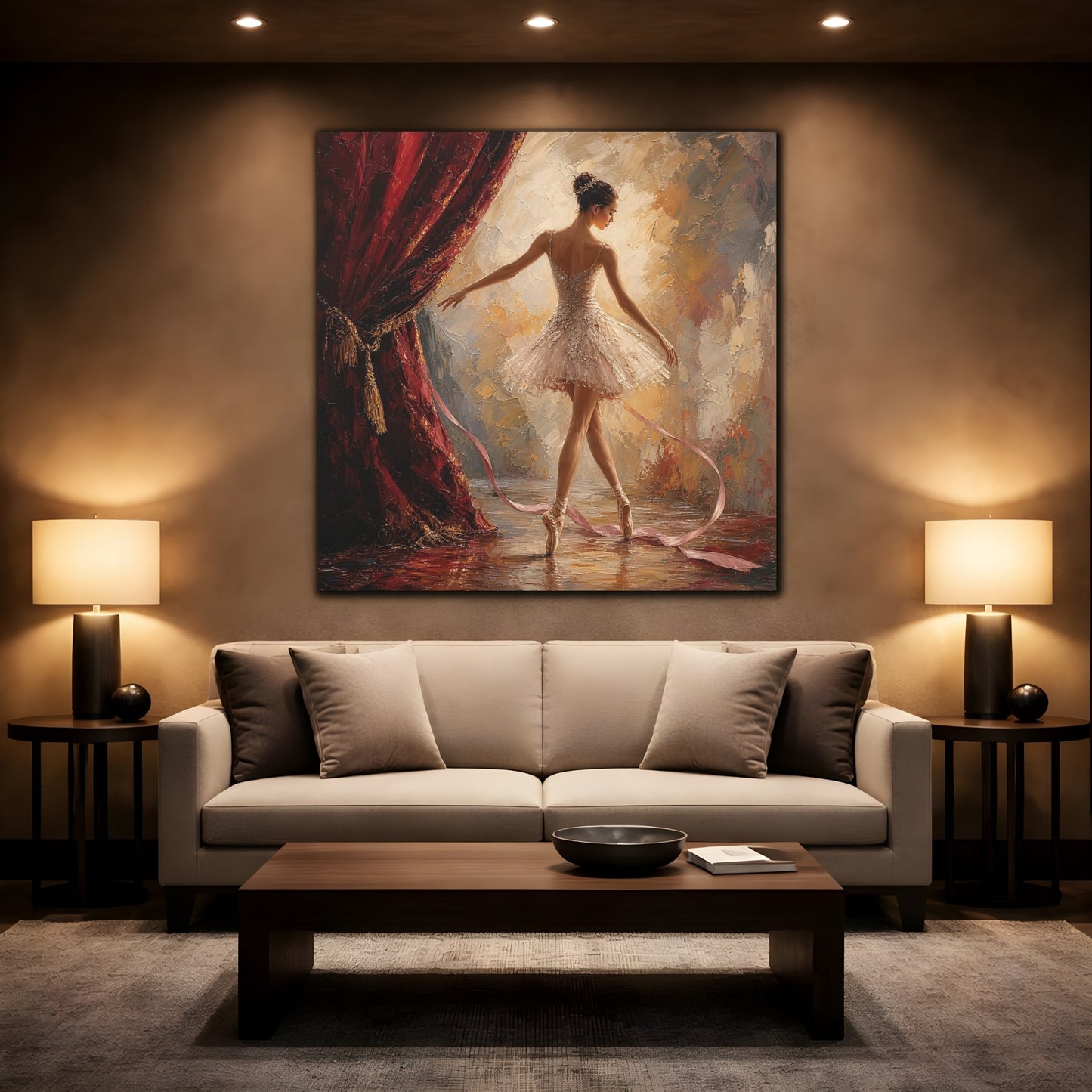 Mockup 2. Ballerina On Stage shown as canvas print