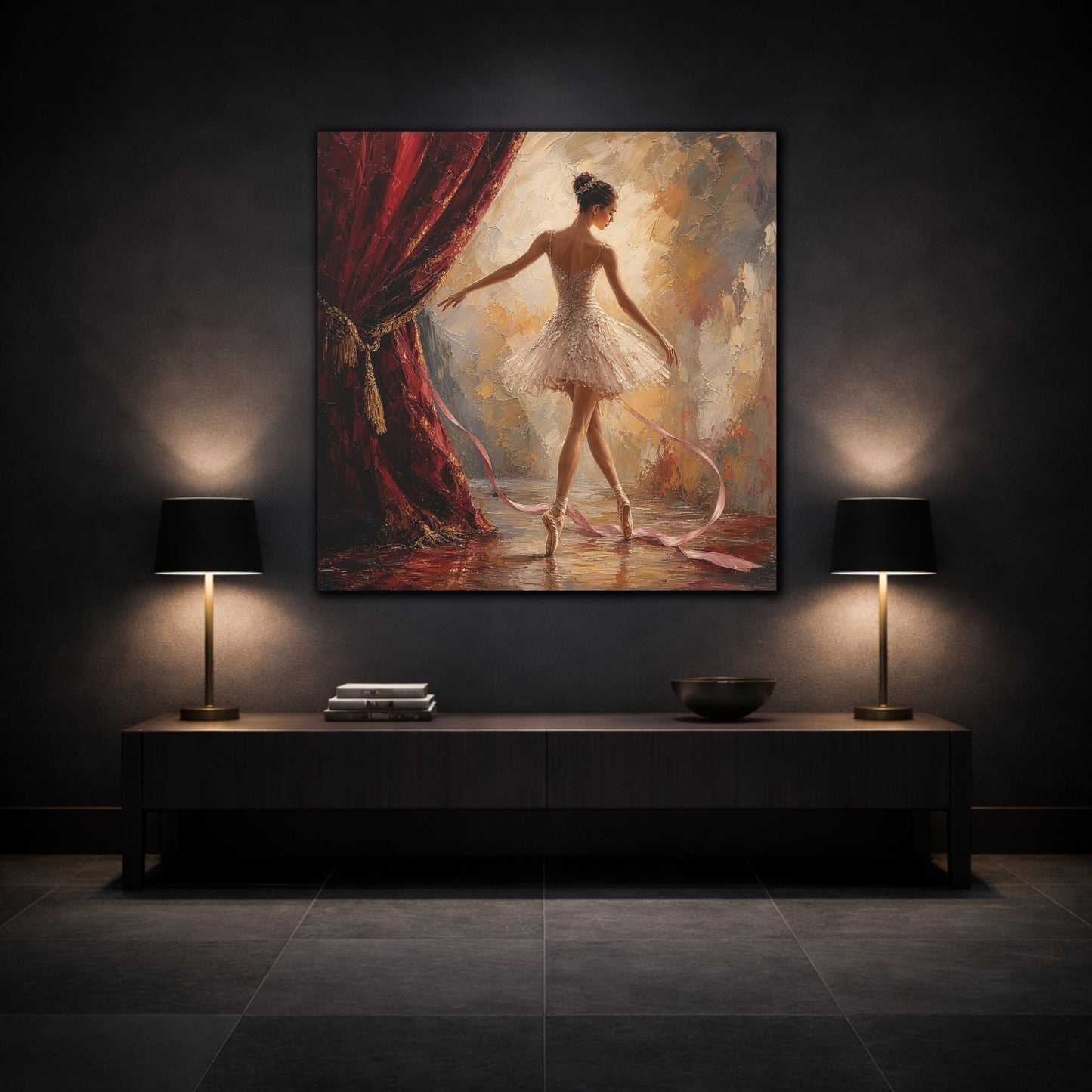 Mockup 3. Ballerina On Stage shown as canvas print