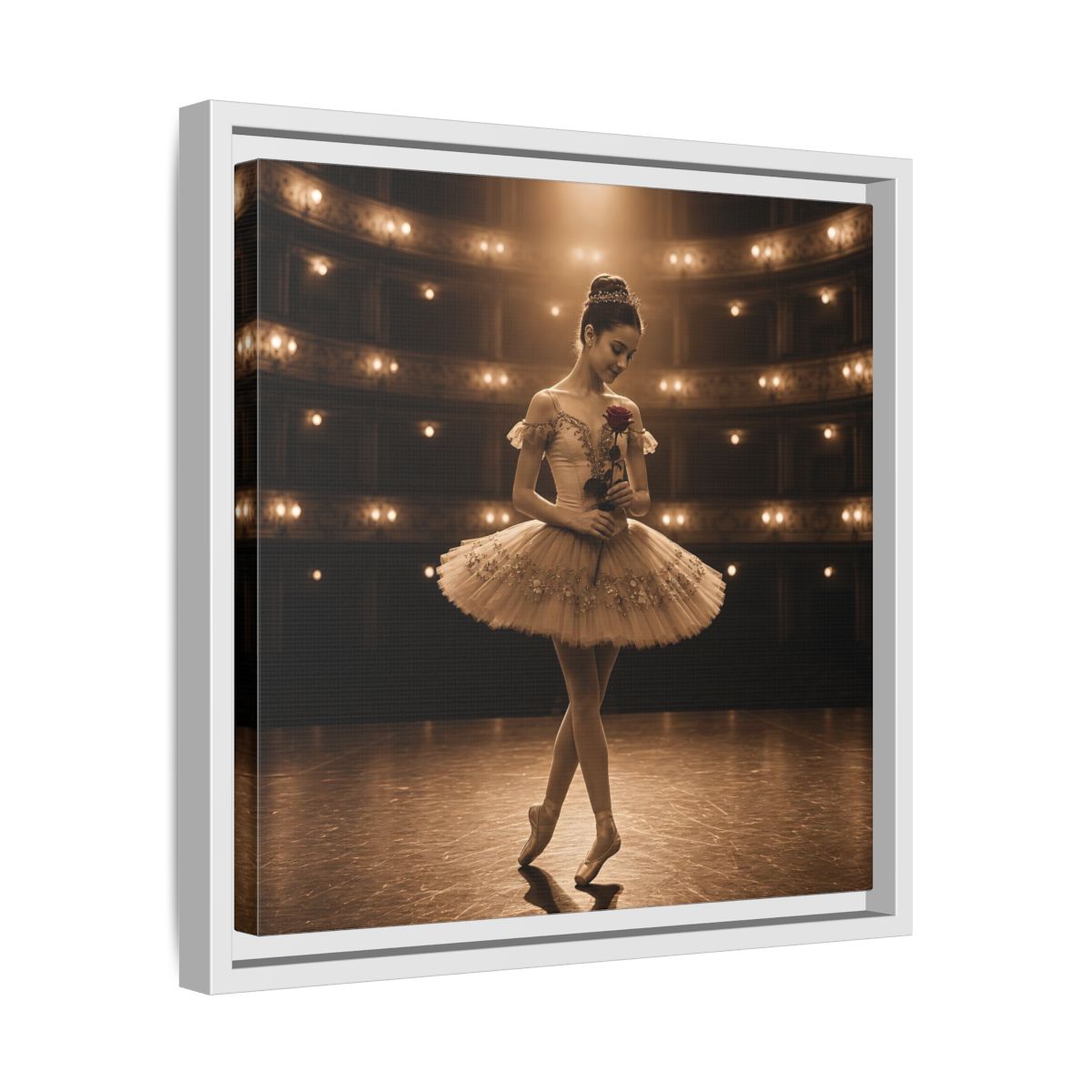 Side Mockup 28. Ballerina With Rose shown as framed canvas print