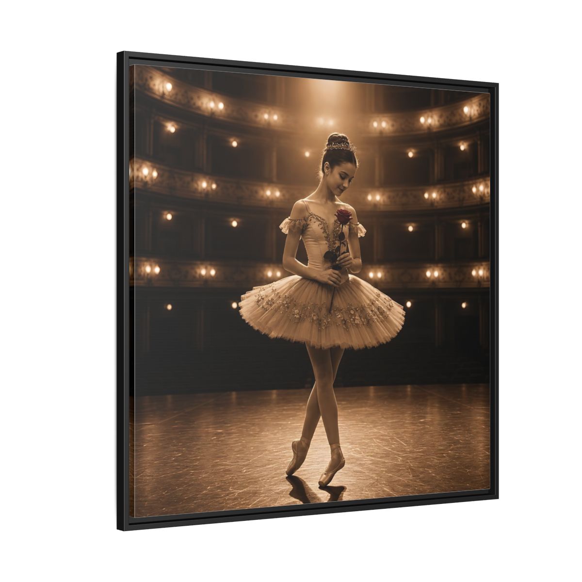 Side Mockup 6. Ballerina With Rose shown as framed canvas print