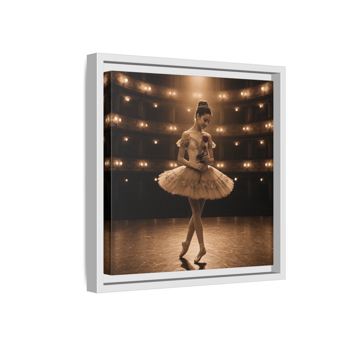 Side Mockup 16. Ballerina With Rose shown as framed canvas print