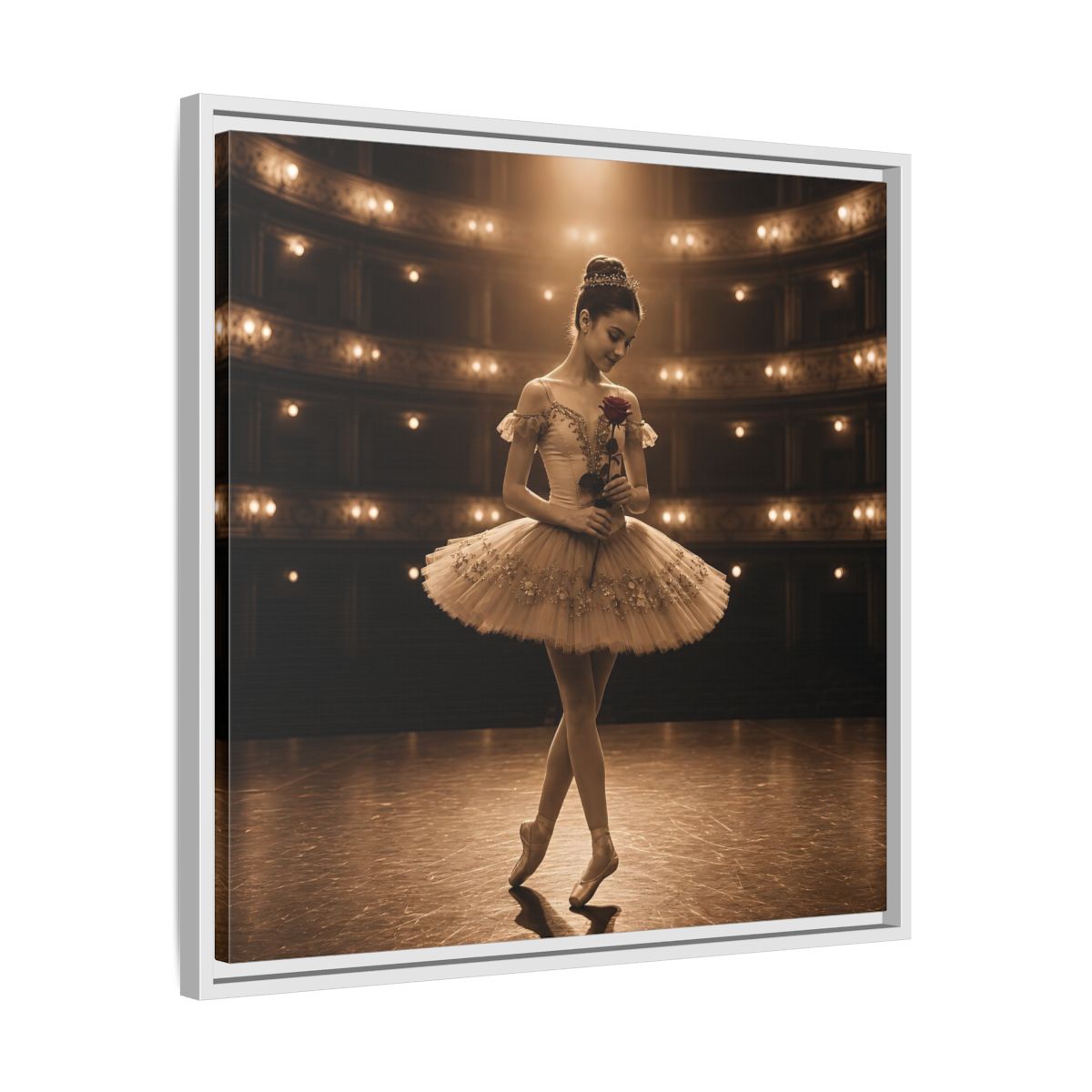 Side Mockup 26. Ballerina With Rose shown as framed canvas print