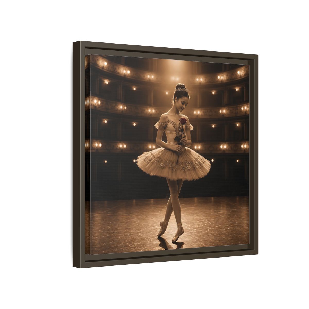 Side Mockup 14. Ballerina With Rose shown as framed canvas print