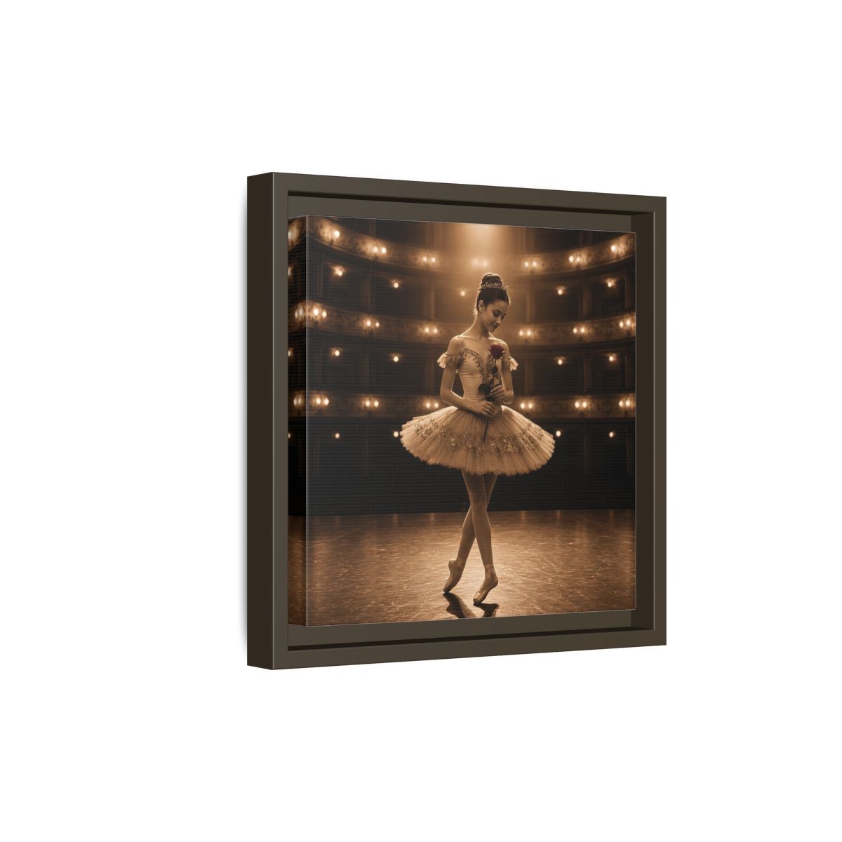 Side Mockup 20. Ballerina With Rose shown as framed canvas print