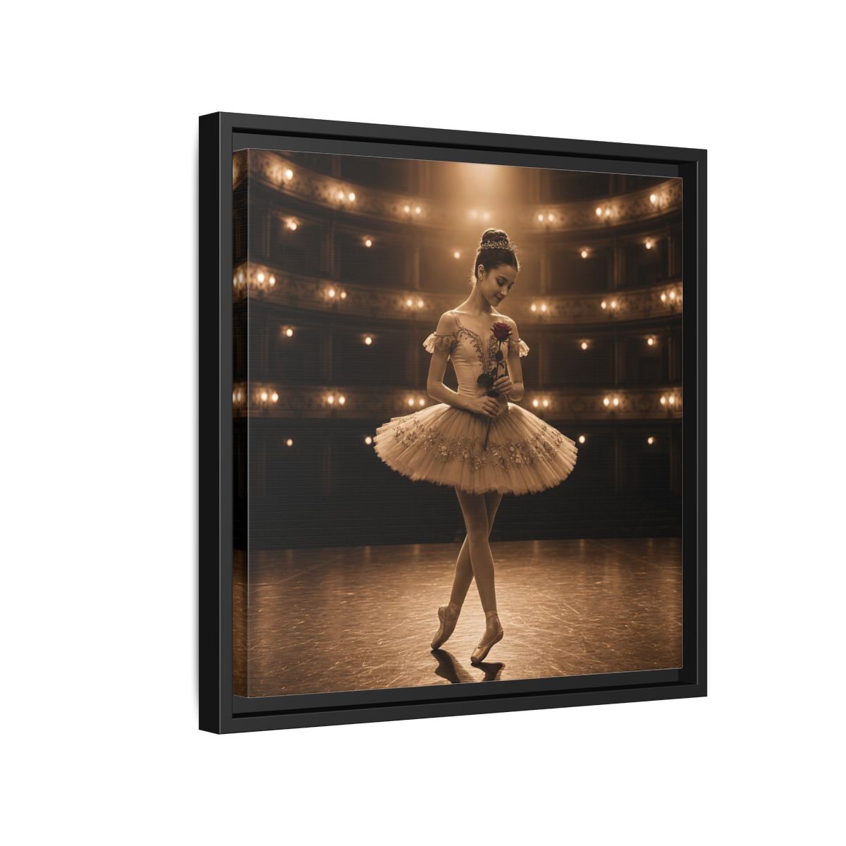 Side Mockup 15. Ballerina With Rose shown as framed canvas print