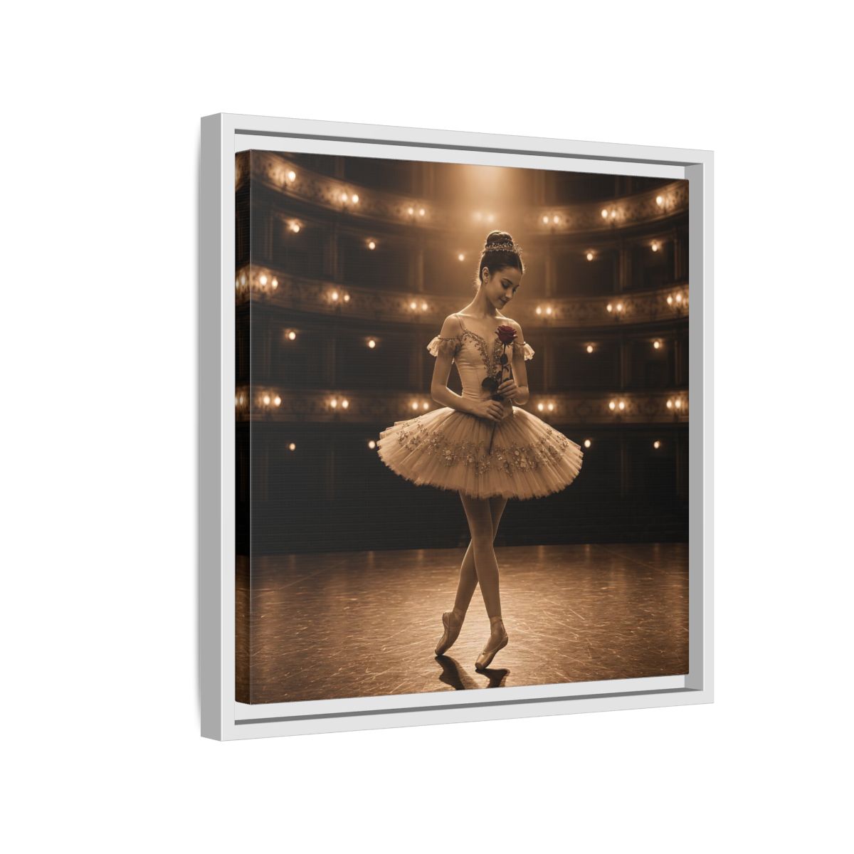 Side Mockup 13. Ballerina With Rose shown as framed canvas print