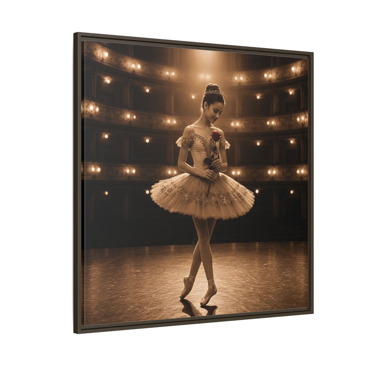 Side Mockup 5. Ballerina With Rose shown as framed canvas print