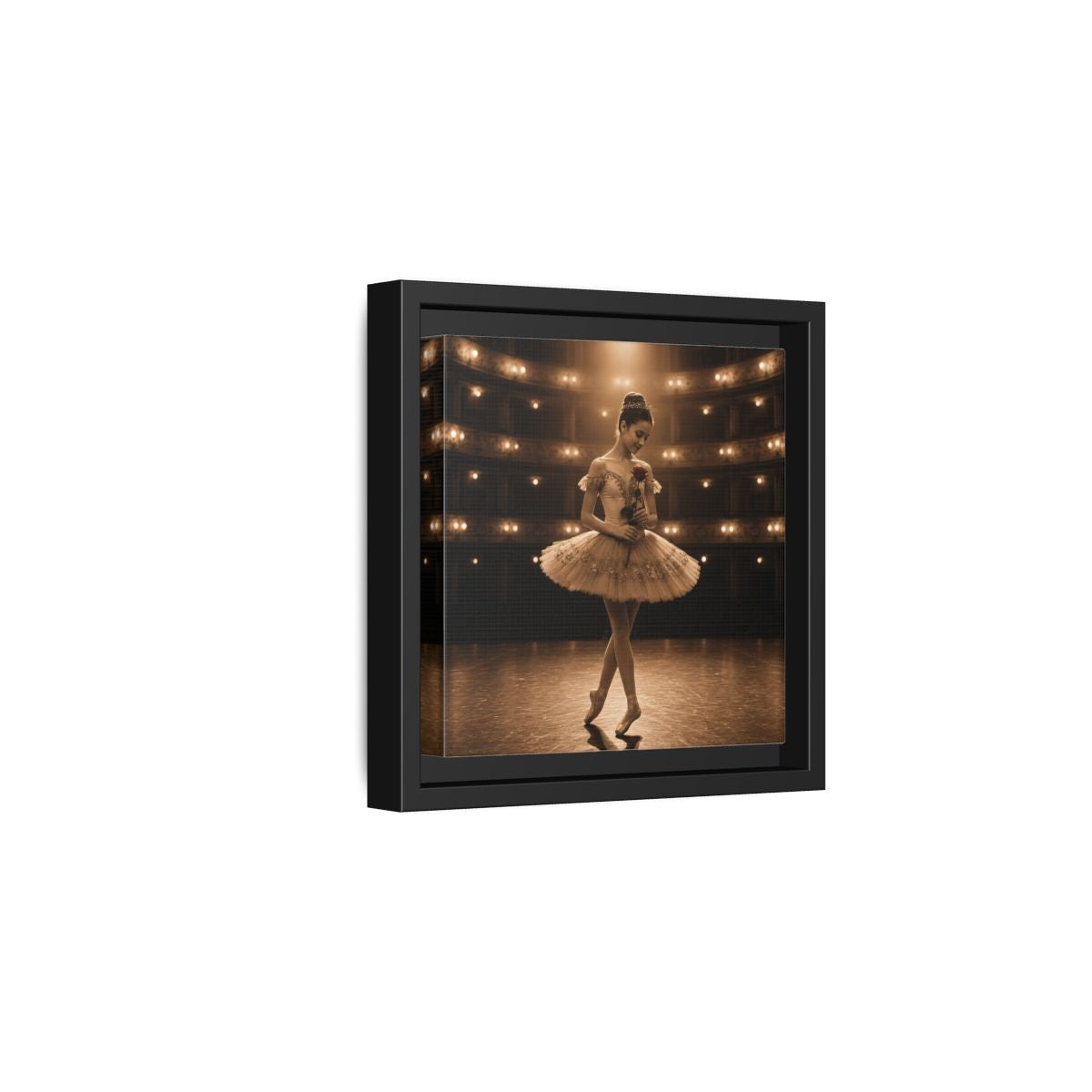 Side Mockup 3. Ballerina With Rose shown as framed canvas print