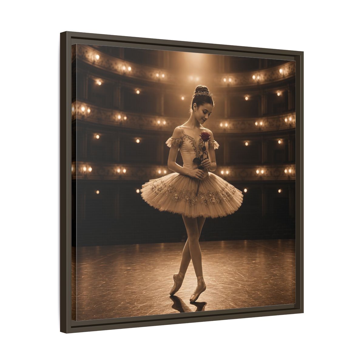 Side Mockup 27. Ballerina With Rose shown as framed canvas print