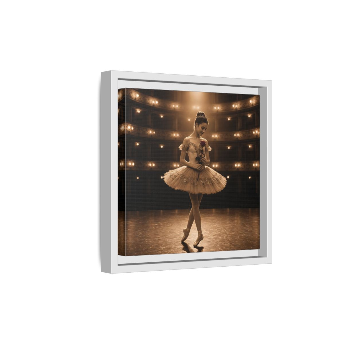 Side Mockup 19. Ballerina With Rose shown as framed canvas print