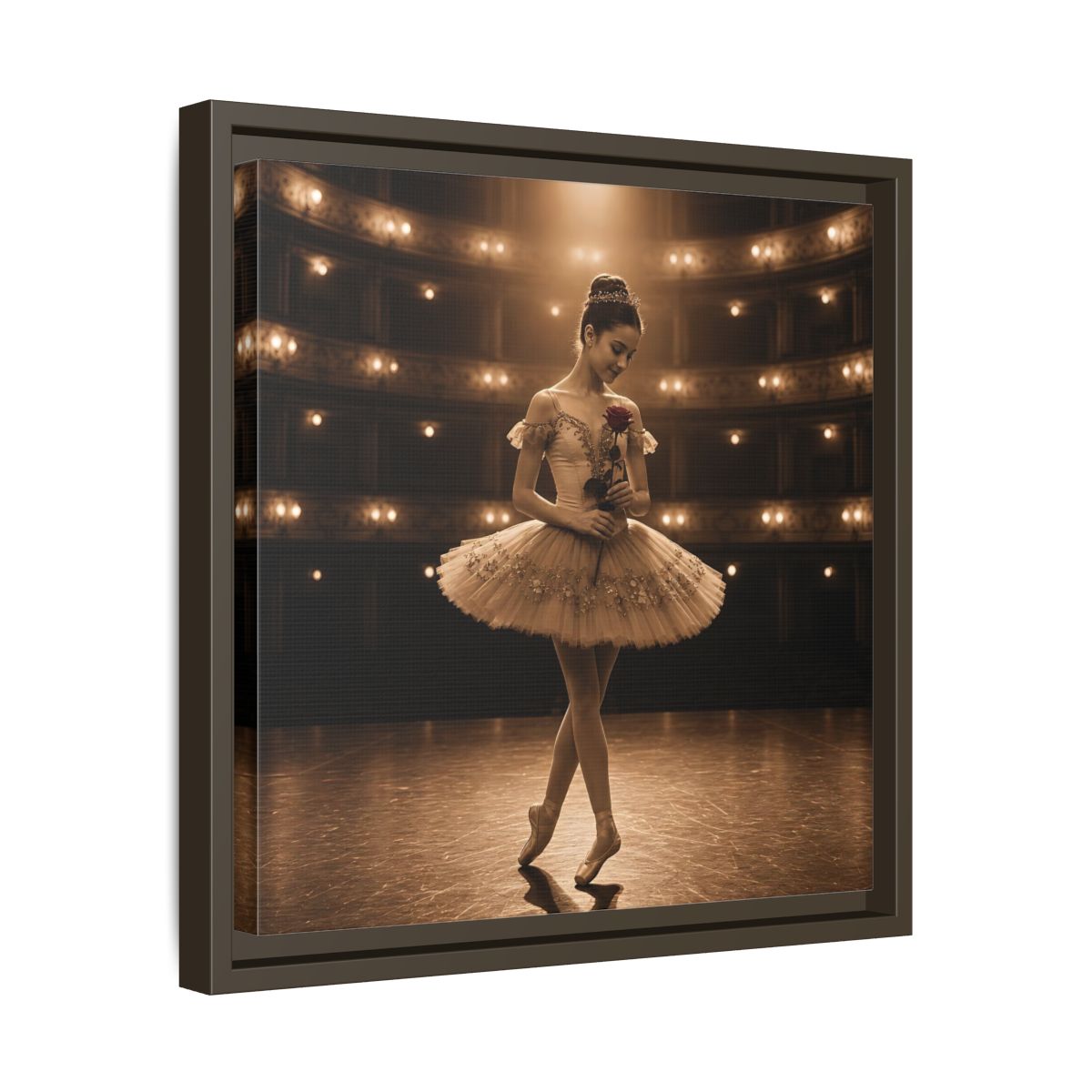 Side Mockup 29. Ballerina With Rose shown as framed canvas print