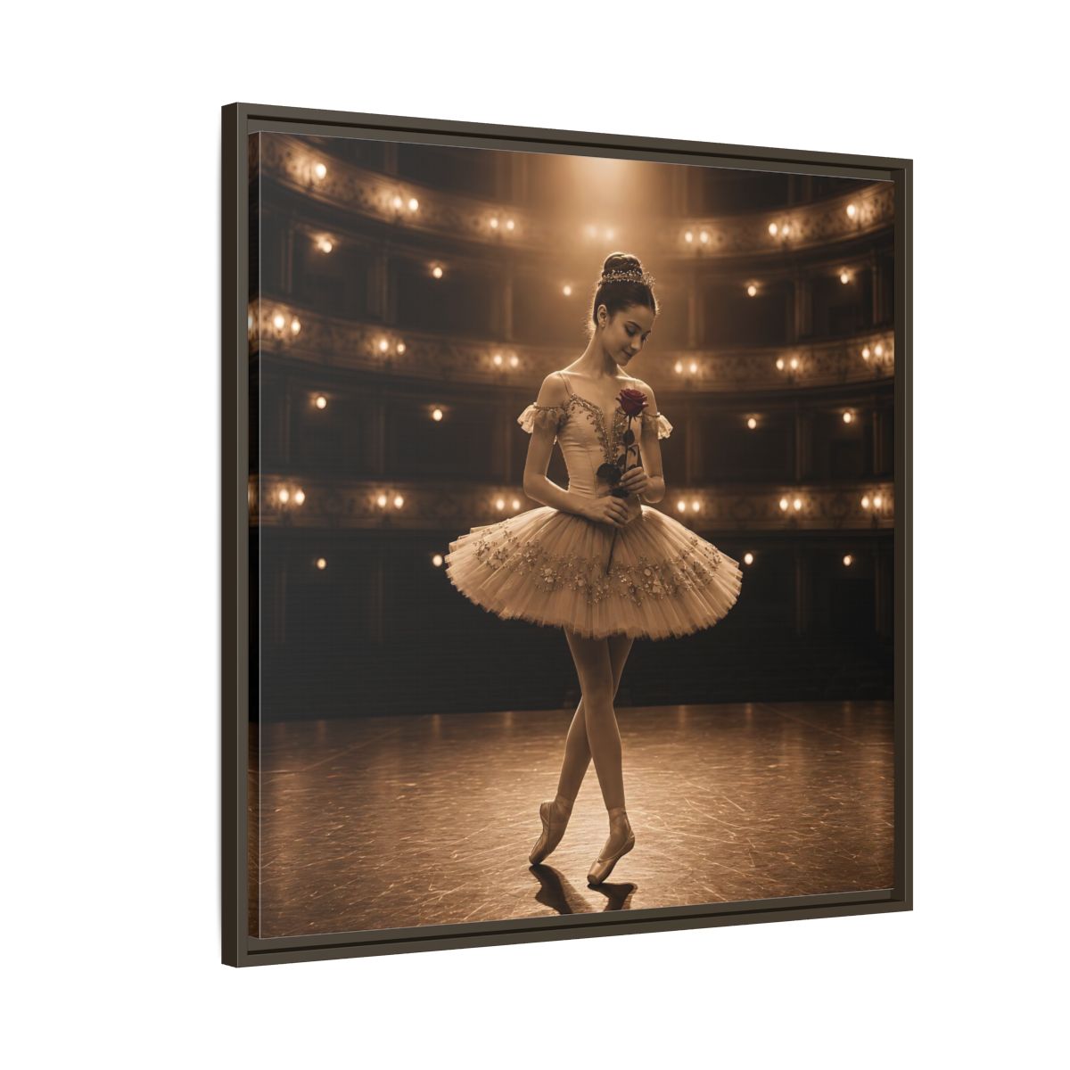 Side Mockup 8. Ballerina With Rose shown as framed canvas print