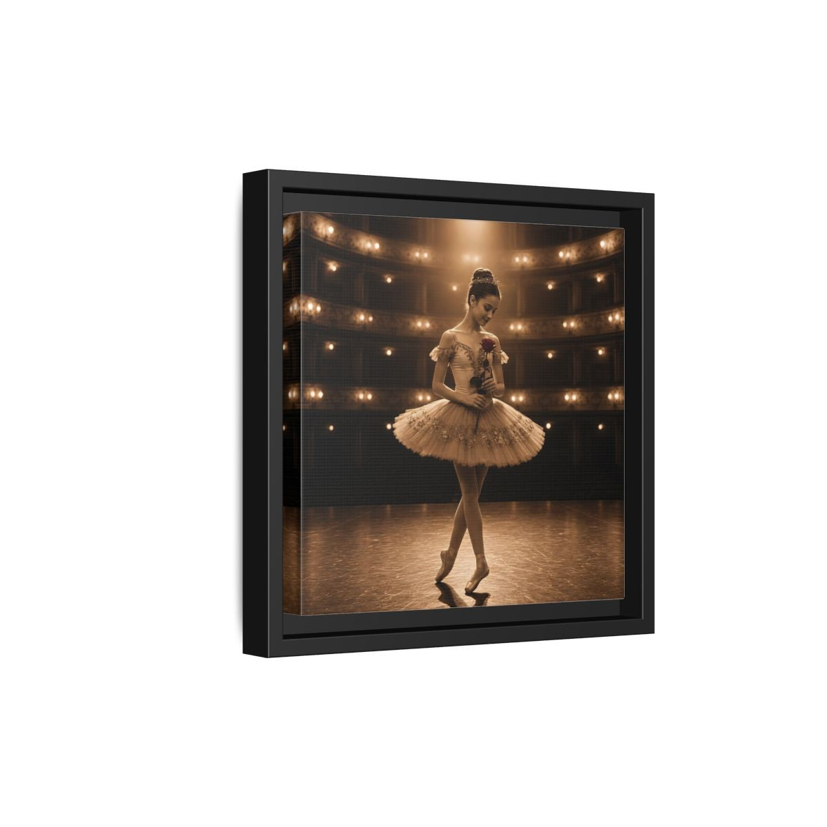Side Mockup 21. Ballerina With Rose shown as framed canvas print