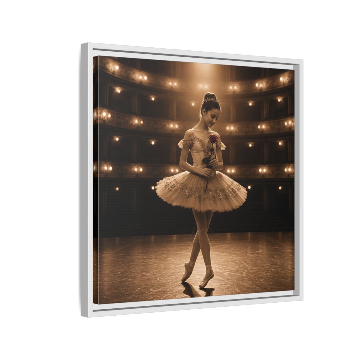 Side Mockup 10. Ballerina With Rose shown as framed canvas print