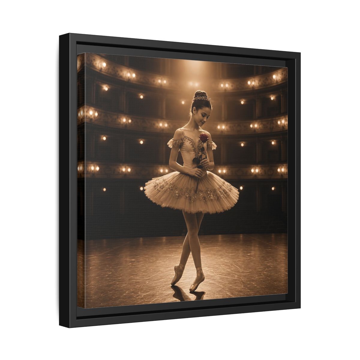 Side Mockup 32. Ballerina With Rose shown as framed canvas print