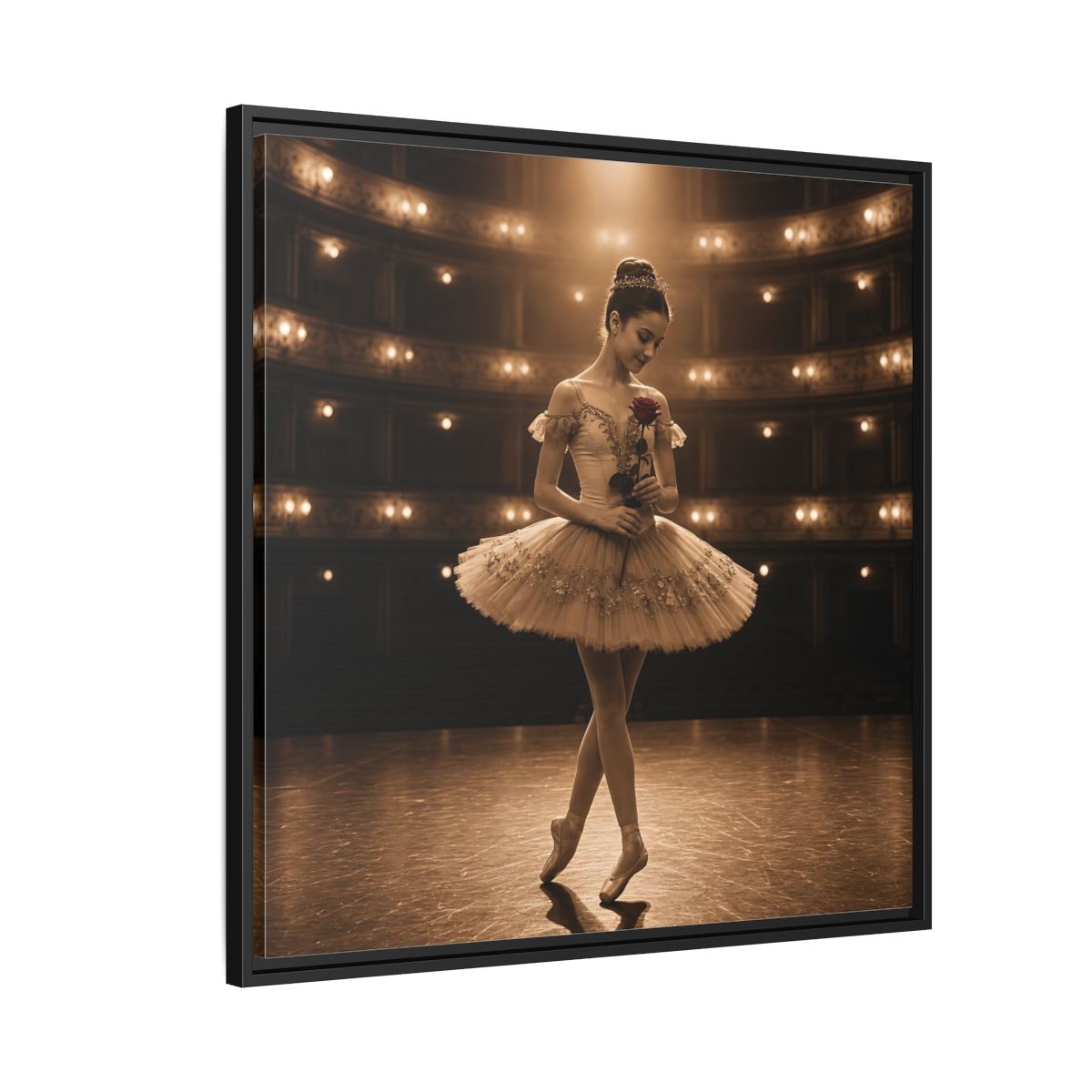 Side Mockup 9. Ballerina With Rose shown as framed canvas print