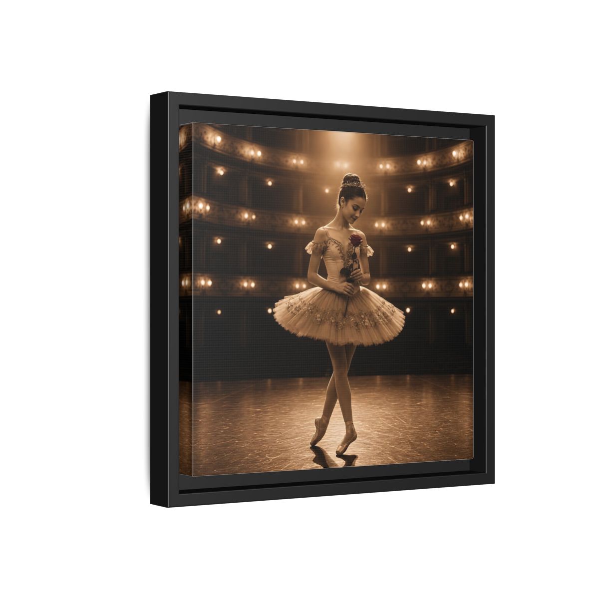Side Mockup 18. Ballerina With Rose shown as framed canvas print