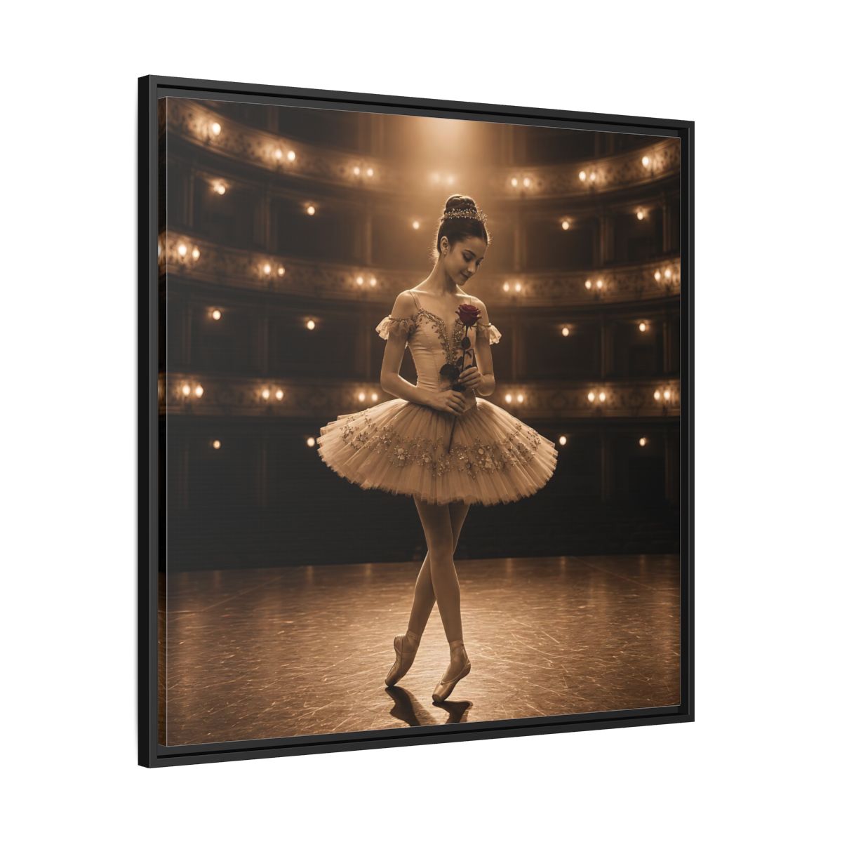 Side Mockup 30. Ballerina With Rose shown as framed canvas print