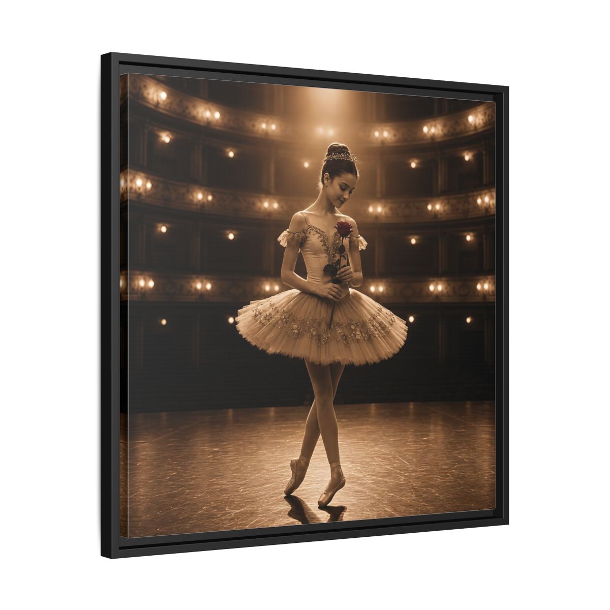 Side Mockup 31. Ballerina With Rose shown as framed canvas print