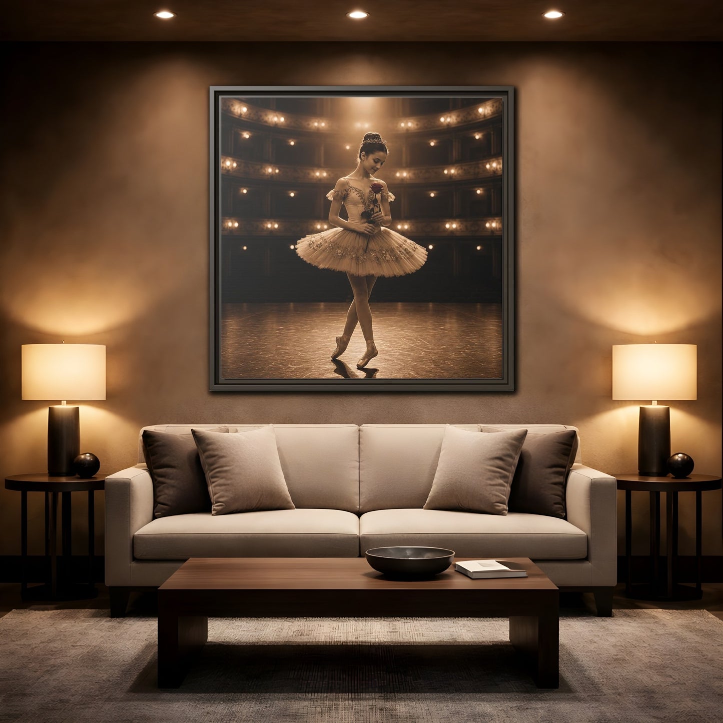 Mockup 2. Ballerina With Rose shown as framed canvas print