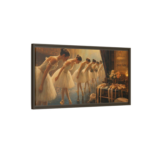 Main Mockup. Ballerinas' Curtain Call shown as framed canvas print
