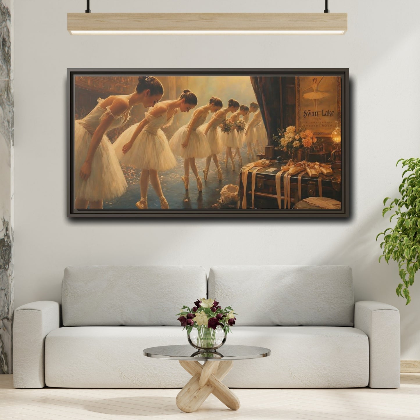 Mockup 2. Ballerinas' Curtain Call shown as framed canvas print
