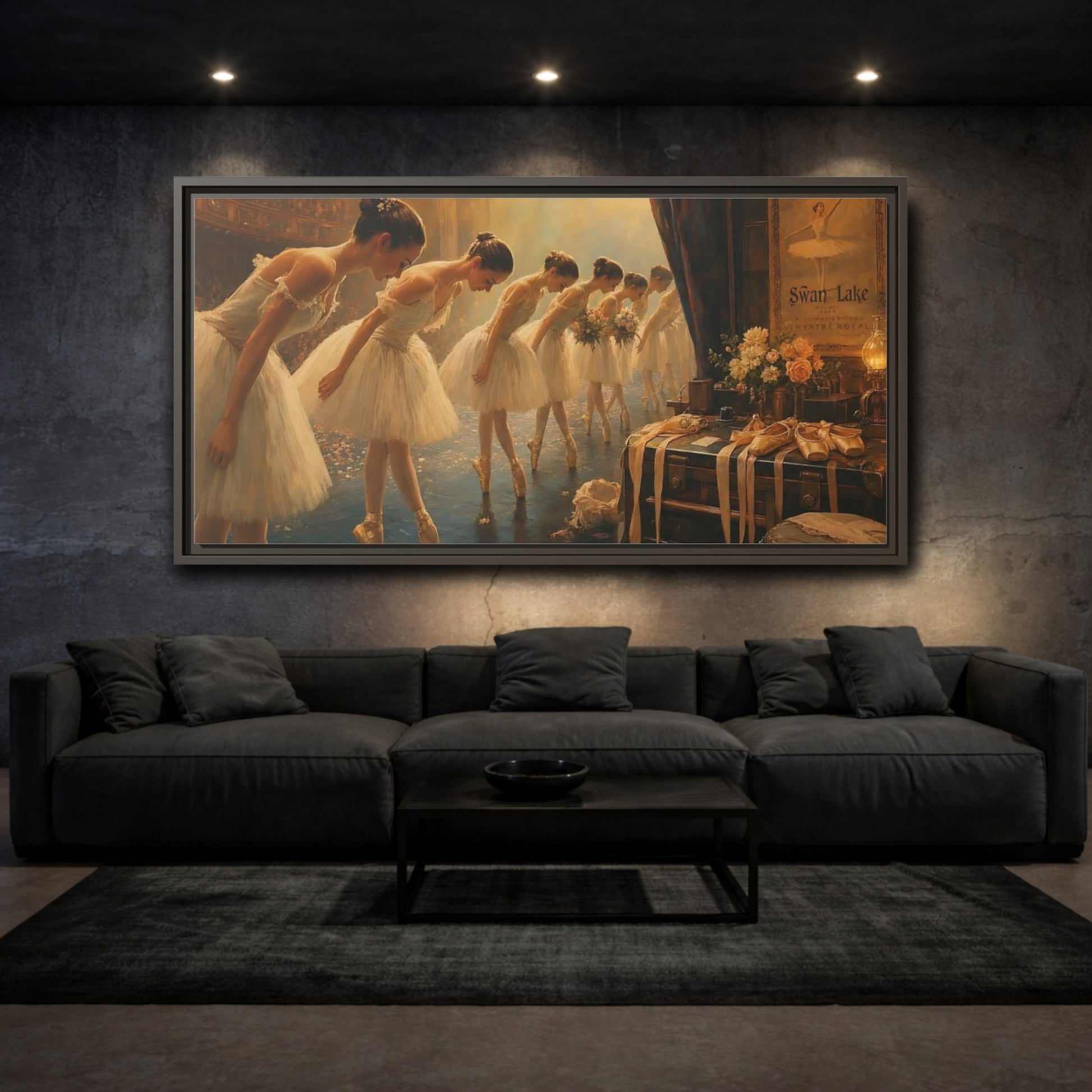 Mockup 3. Ballerinas' Curtain Call shown as framed canvas print