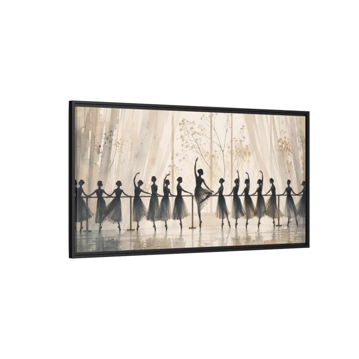 Side Mockup 5. Ballet Barre Rehearsal shown as framed canvas print
