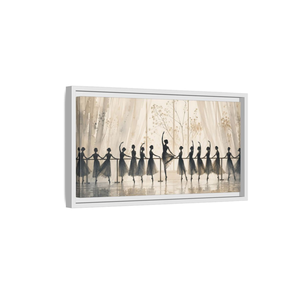 Side Mockup 6. Ballet Barre Rehearsal shown as framed canvas print