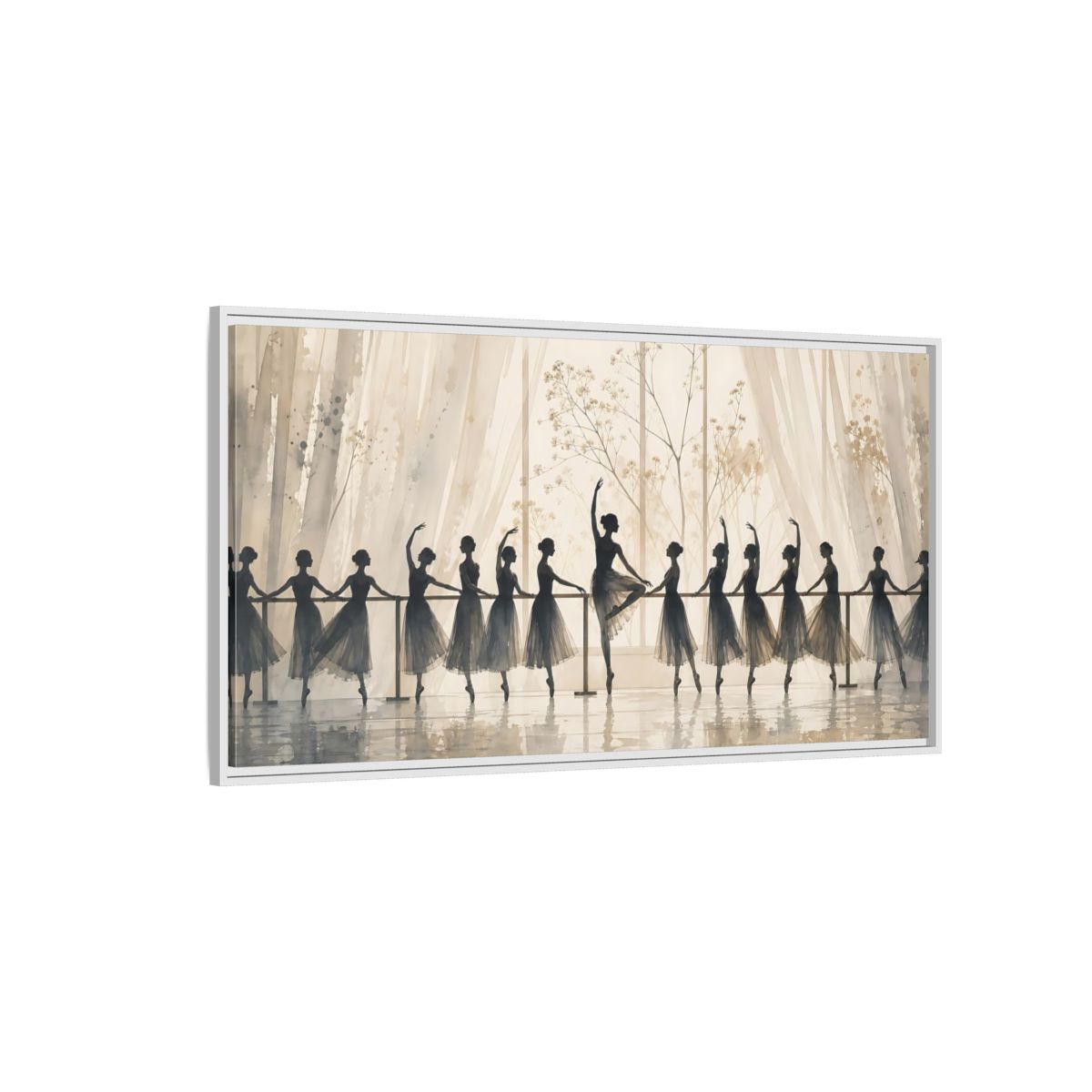 Side Mockup 3. Ballet Barre Rehearsal shown as framed canvas print