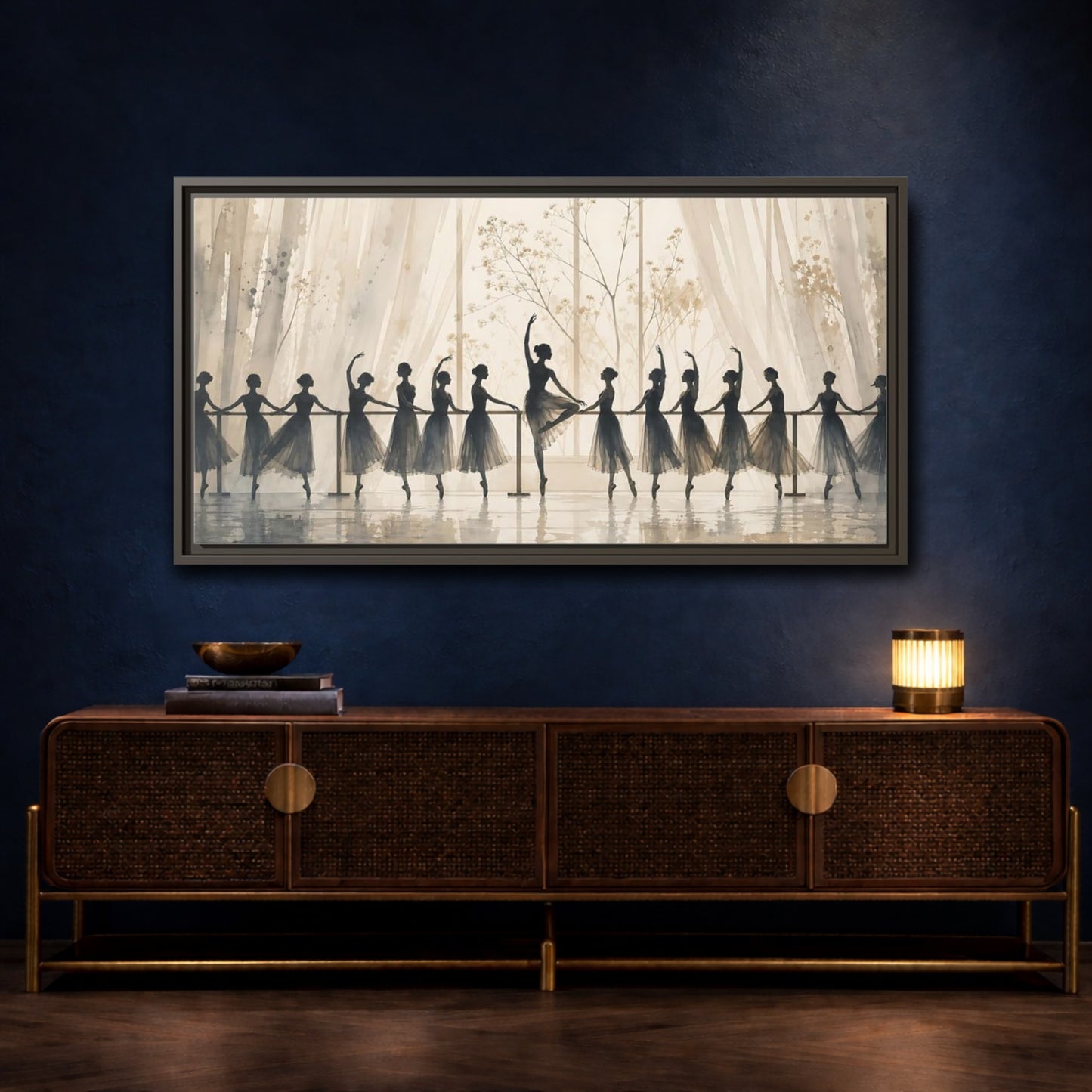 Mockup 4. Ballet Barre Rehearsal shown as framed canvas print