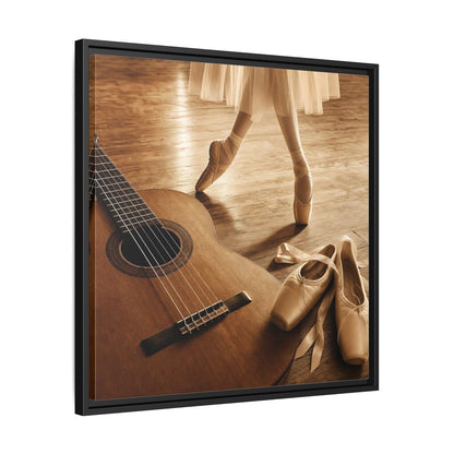 Side Mockup 31. Ballet Shoes And Guitar shown as framed canvas print