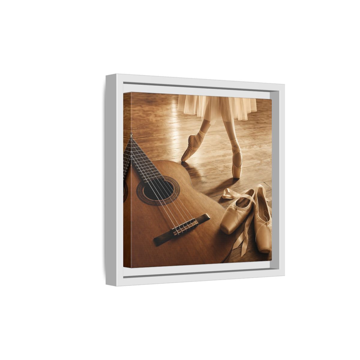 Side Mockup 19. Ballet Shoes And Guitar shown as framed canvas print