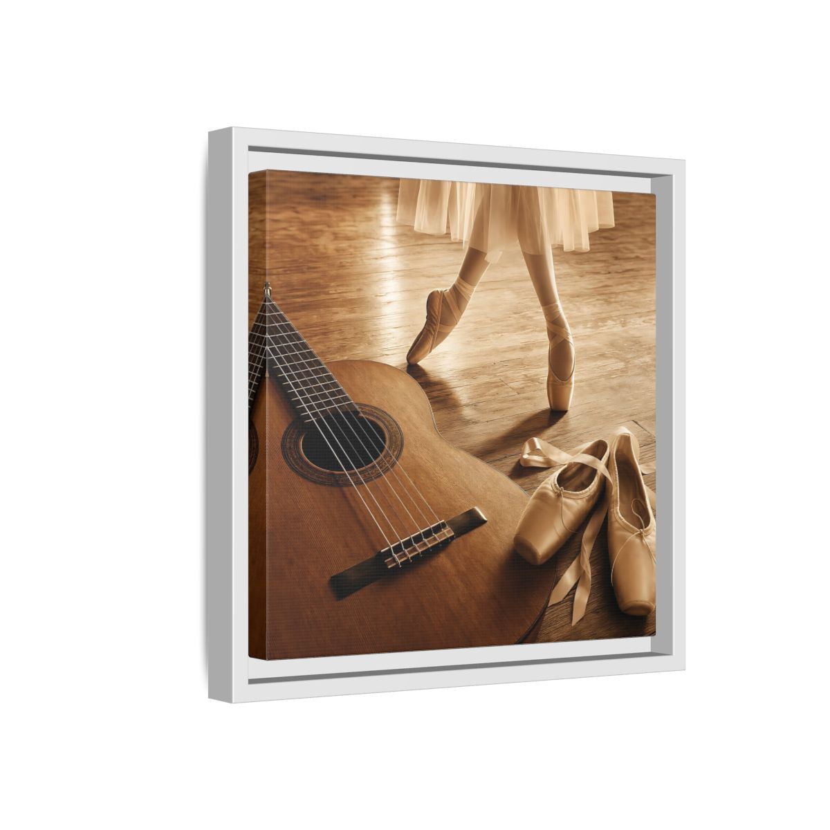 Side Mockup 16. Ballet Shoes And Guitar shown as framed canvas print