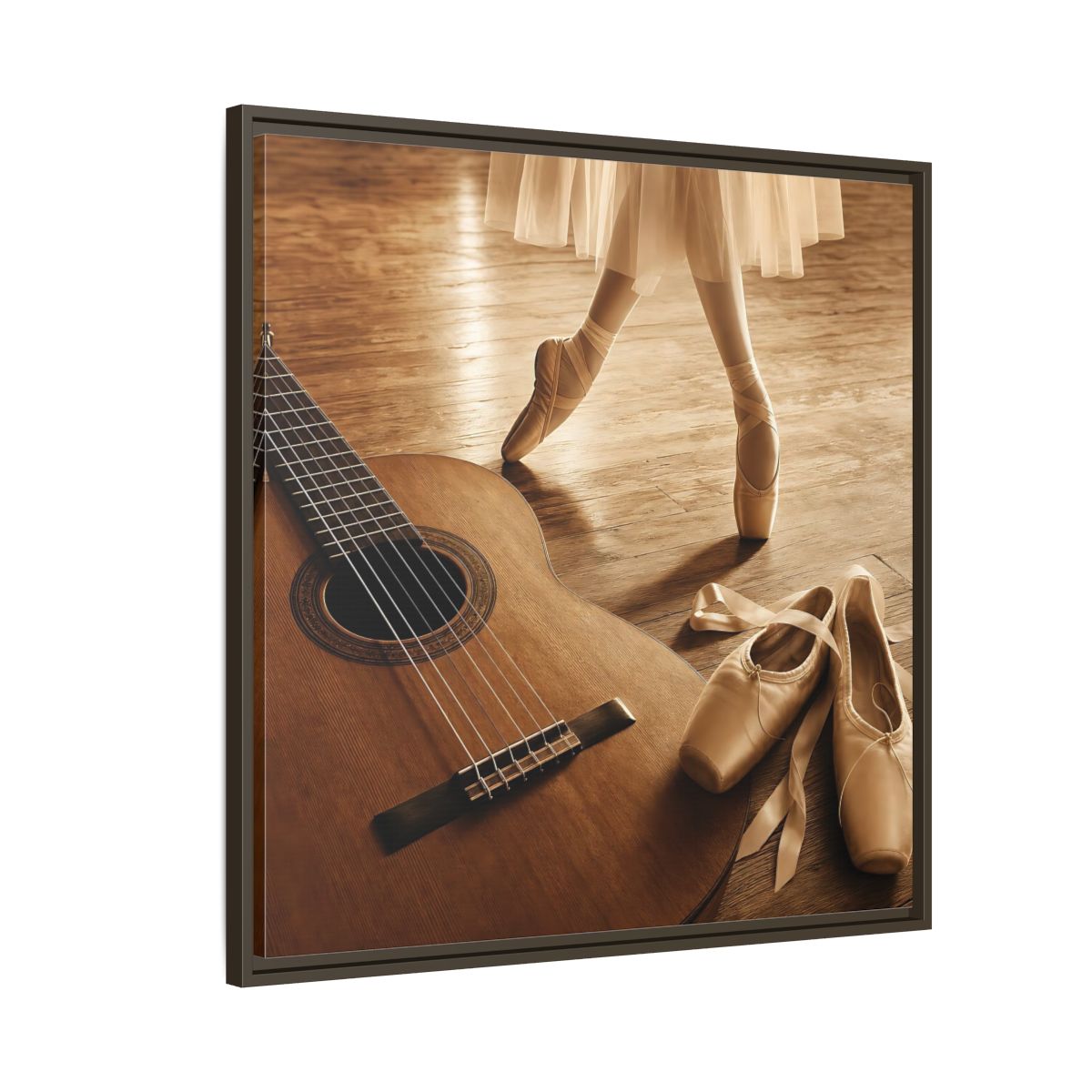 Side Mockup 8. Ballet Shoes And Guitar shown as framed canvas print