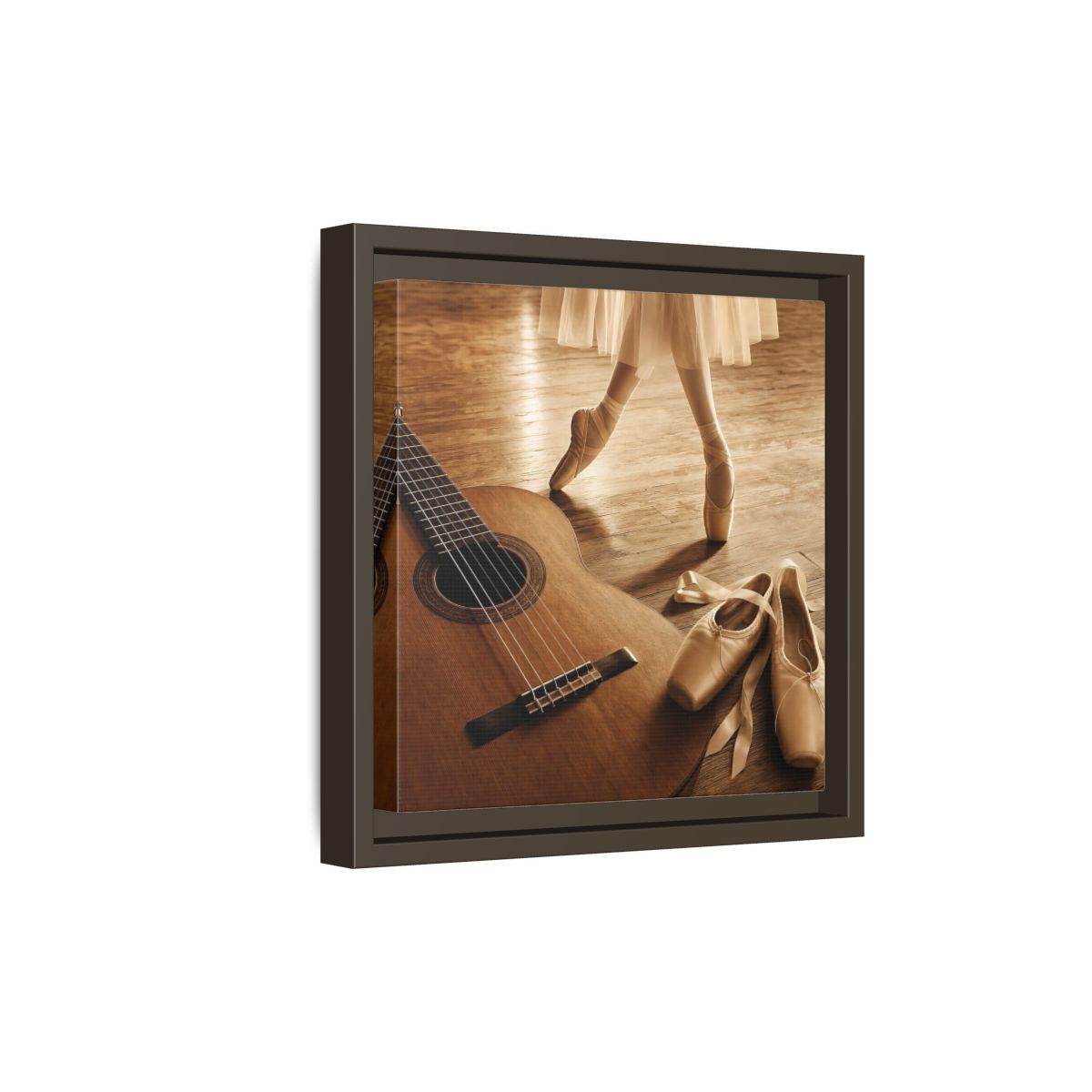Side Mockup 20. Ballet Shoes And Guitar shown as framed canvas print