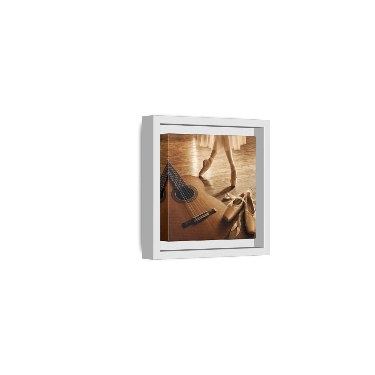 Side Mockup 22. Ballet Shoes And Guitar shown as framed canvas print